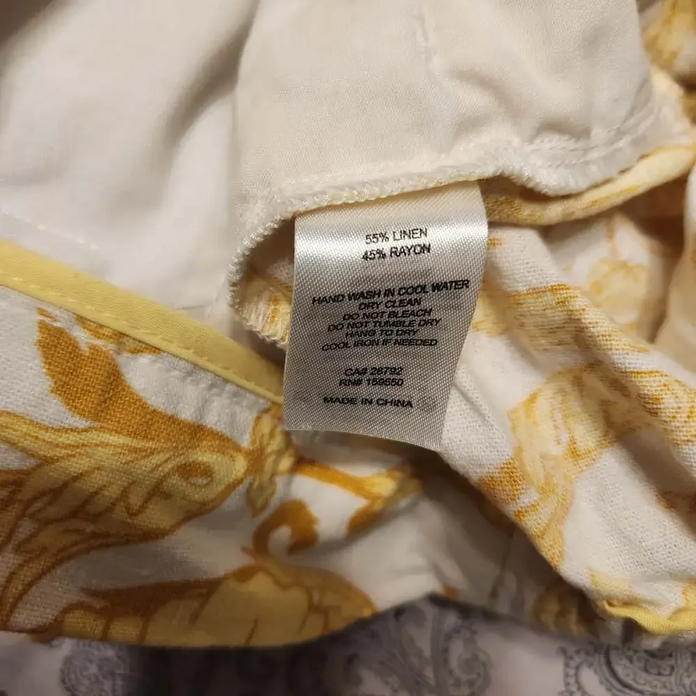 Yellow White Floral Baroque Print Linen Blend Shorts Size US 8